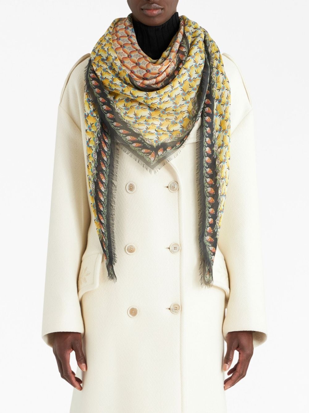 floral-print frayed scarf - 3