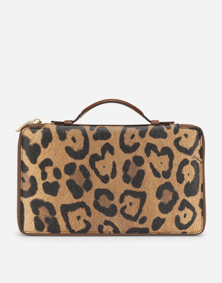 Leopard-print Crespo document holder with zipper and branded plate - 4