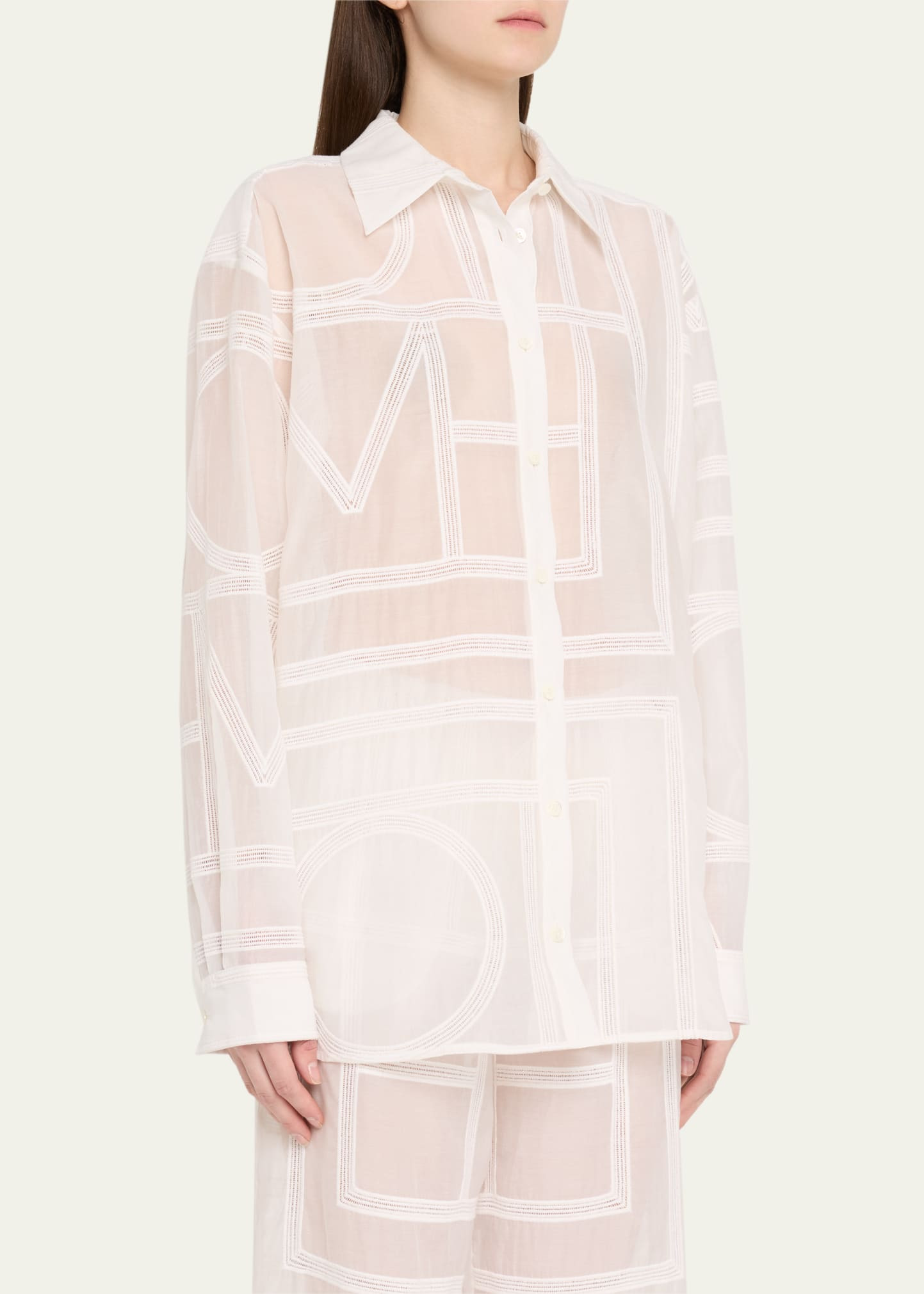 Monogram Crochet Embroidered Classic Shirt - 4