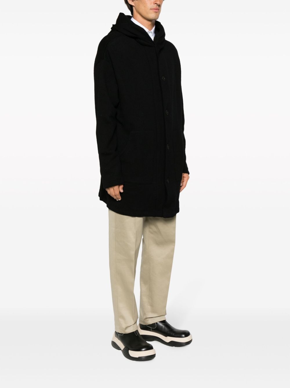 long-sleeved hooded single-breasted coat - 3