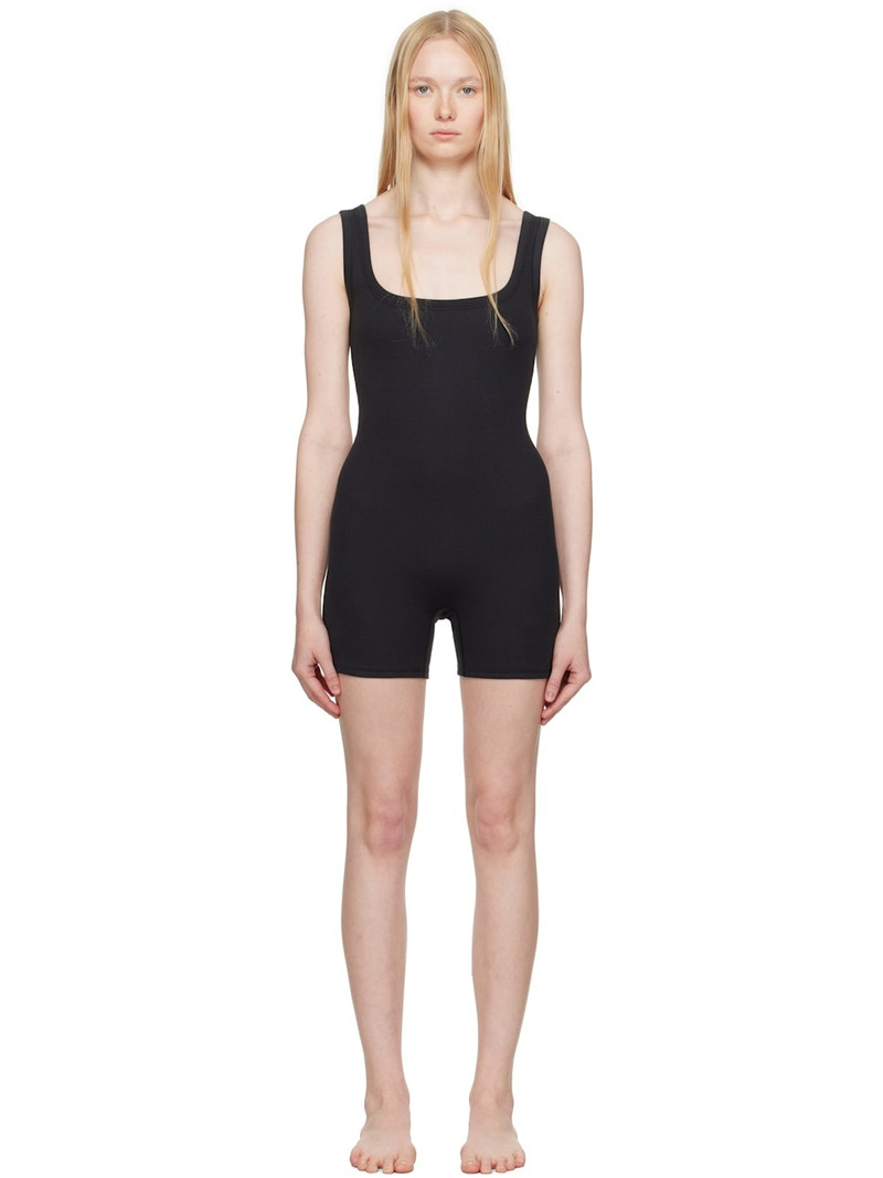 Black Cotton Rib Onesie Romper 1