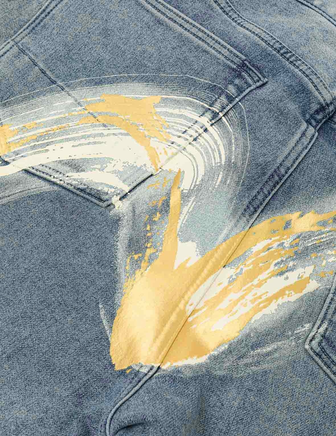Artistic Brush Daicock Print Cropped Jeans #2027 - 5