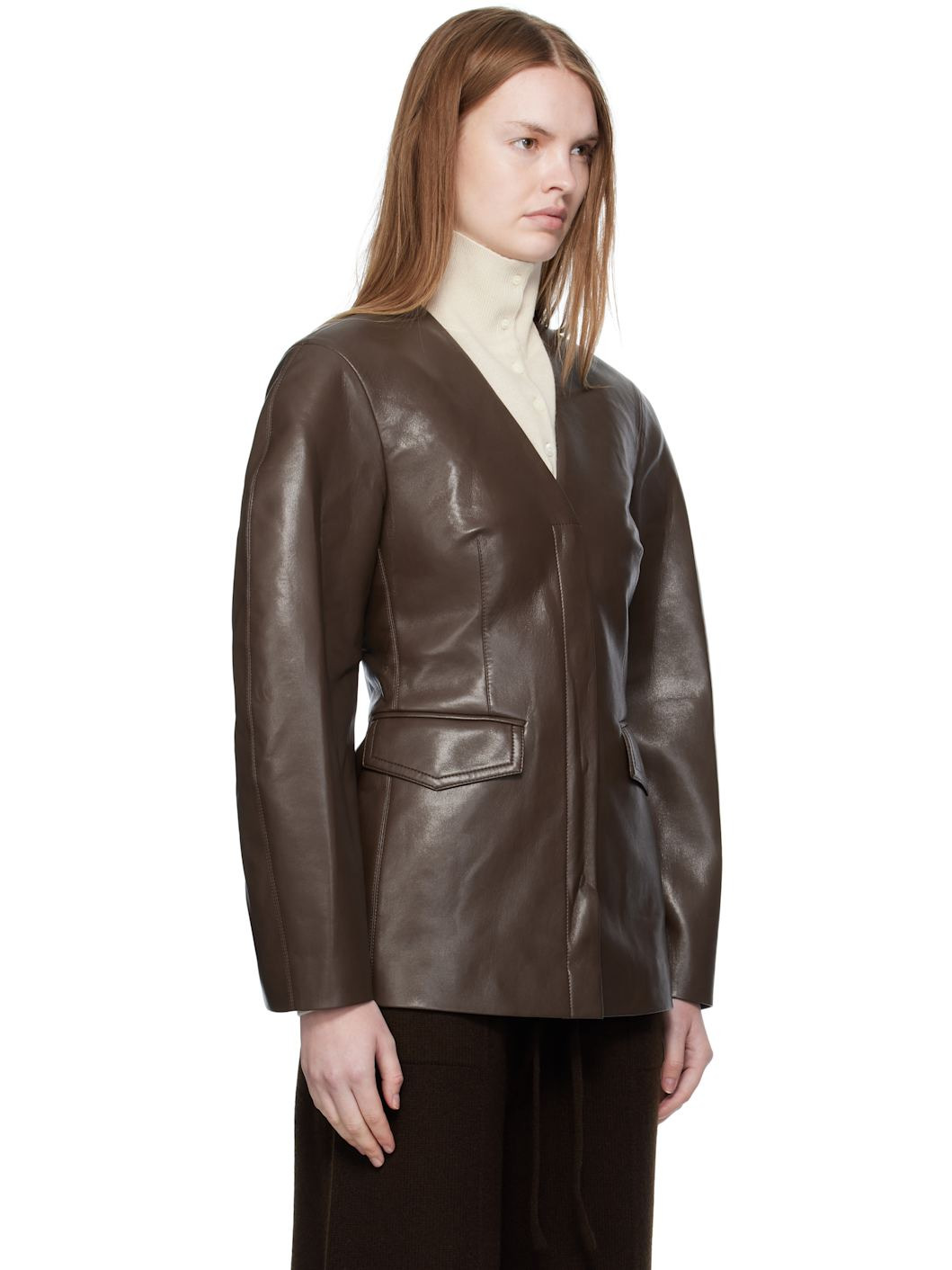 Brown Erina Regenerated Leather Blazer - 2