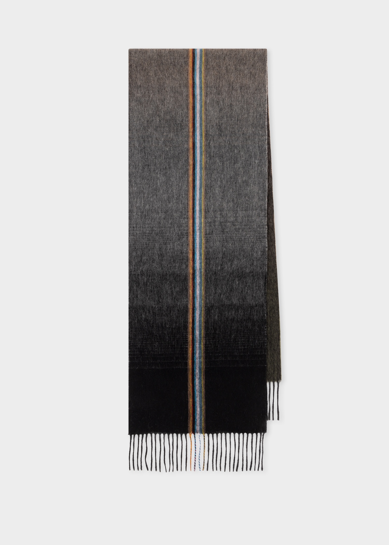 Charcoal Cashmere-Blend Gradient Stripe Scarf - 1
