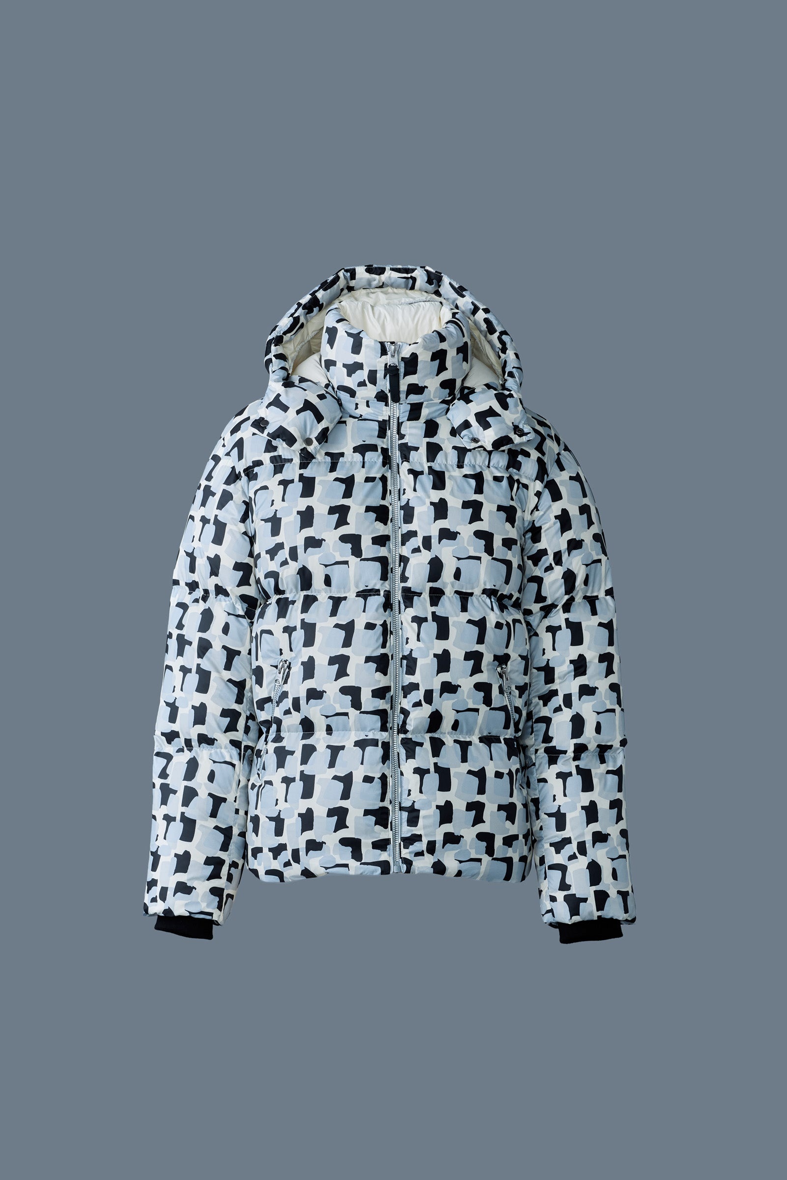 KENT-NV Tile graphic pattern down jacket with hood - 2