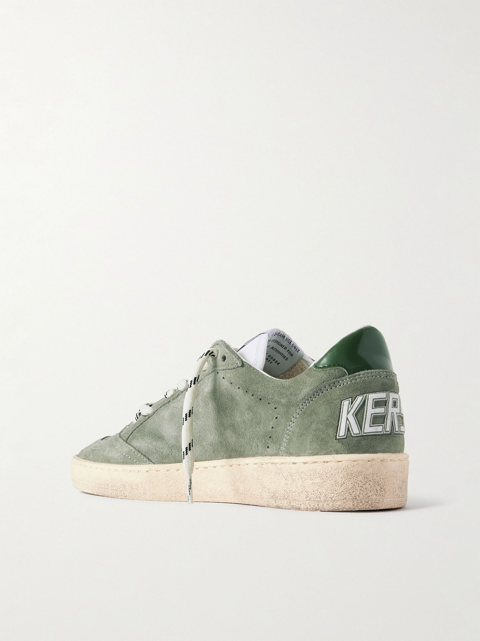 Ball Star distressed leather-trimmed suede sneakers Army green - 3