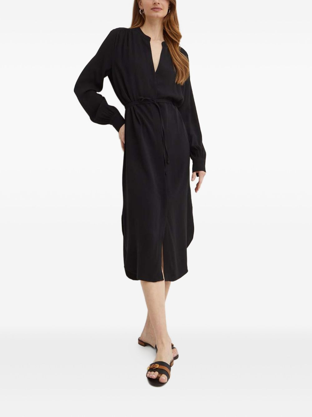 long-sleeve belted midi dress - 2