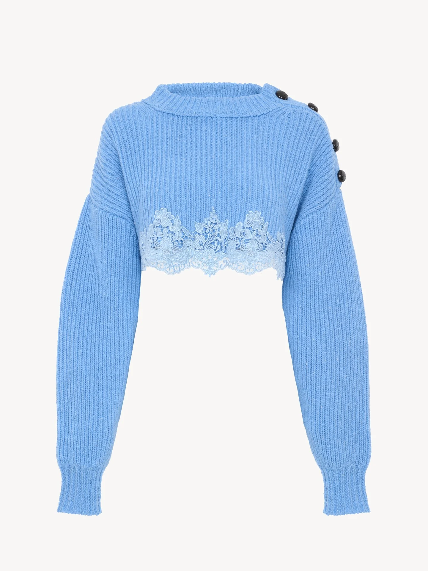 CROPPED SWEATER IN A MERINO WOOL KNIT & LACE - 1