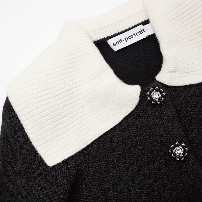Black Knit Cardigan With Contrast Collar 5