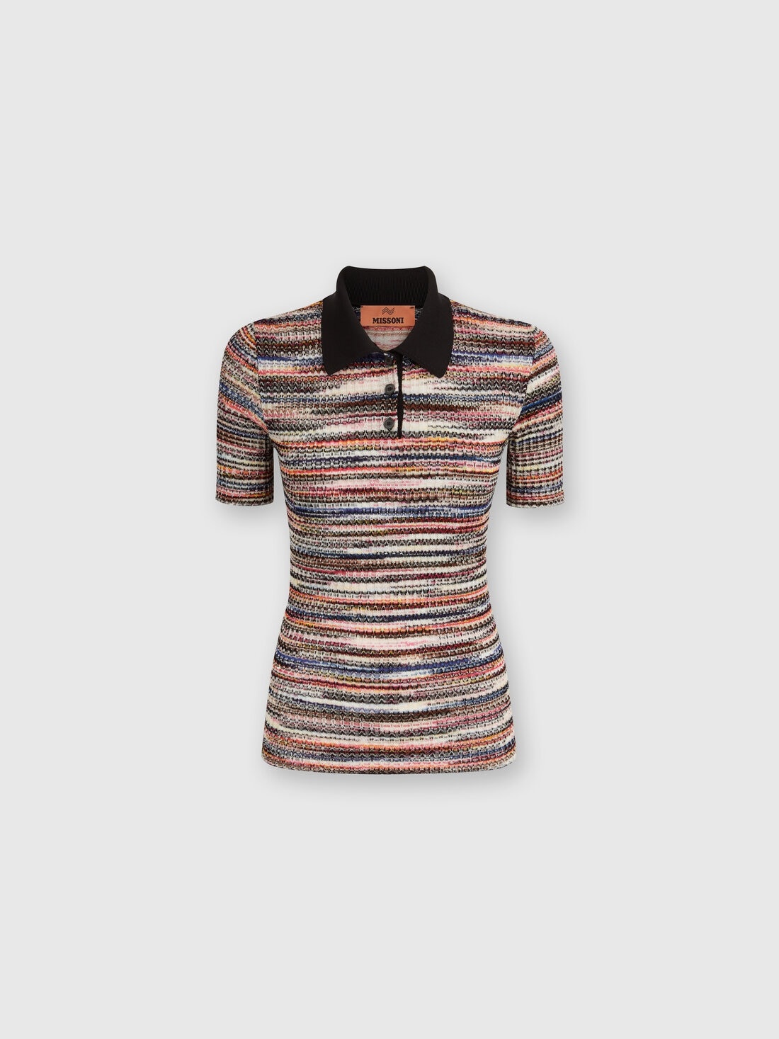 Short-sleeved polo shirt in wool and viscose knit - 1