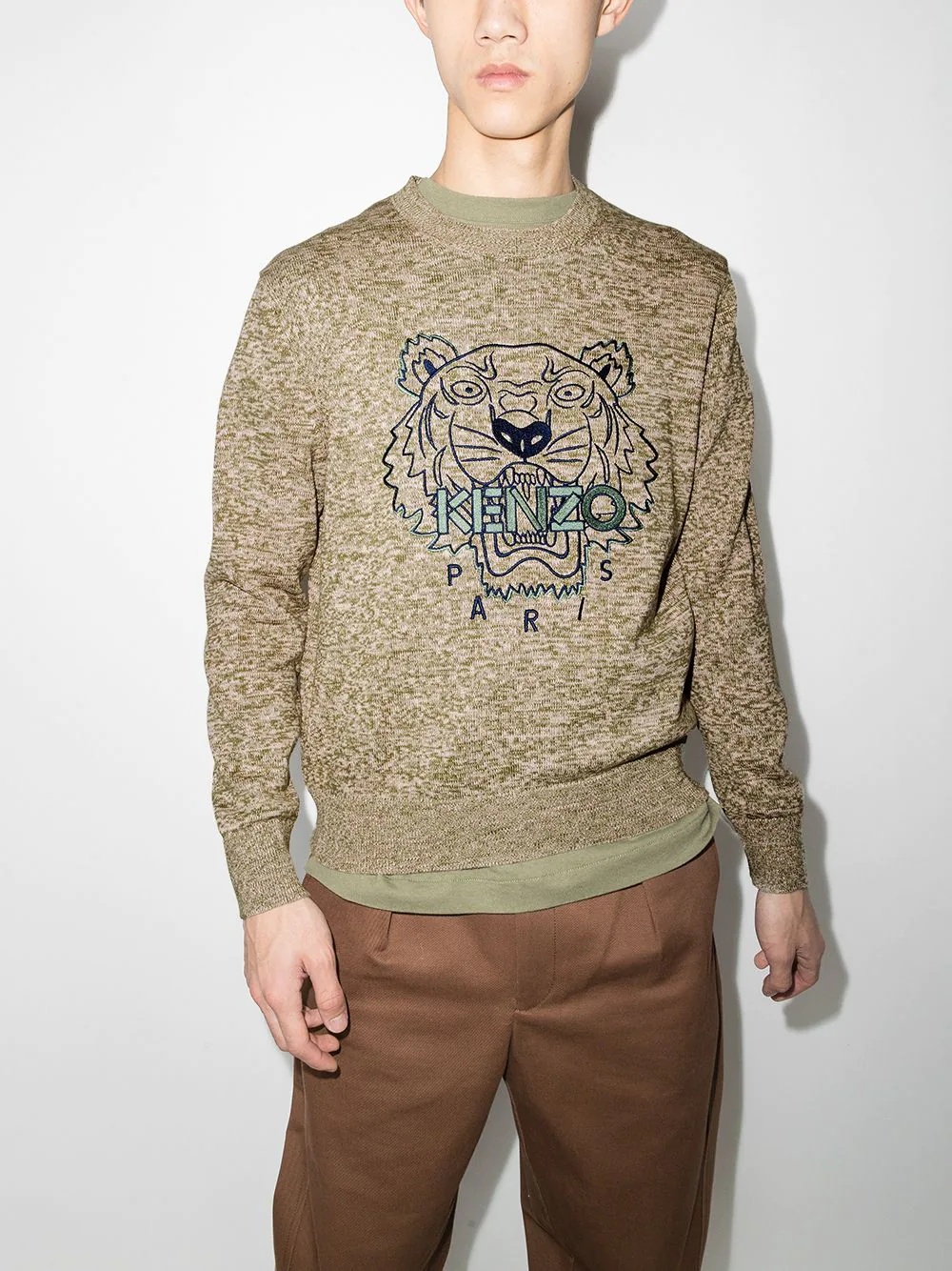 tiger-embroidered crew-neck jumper - 2