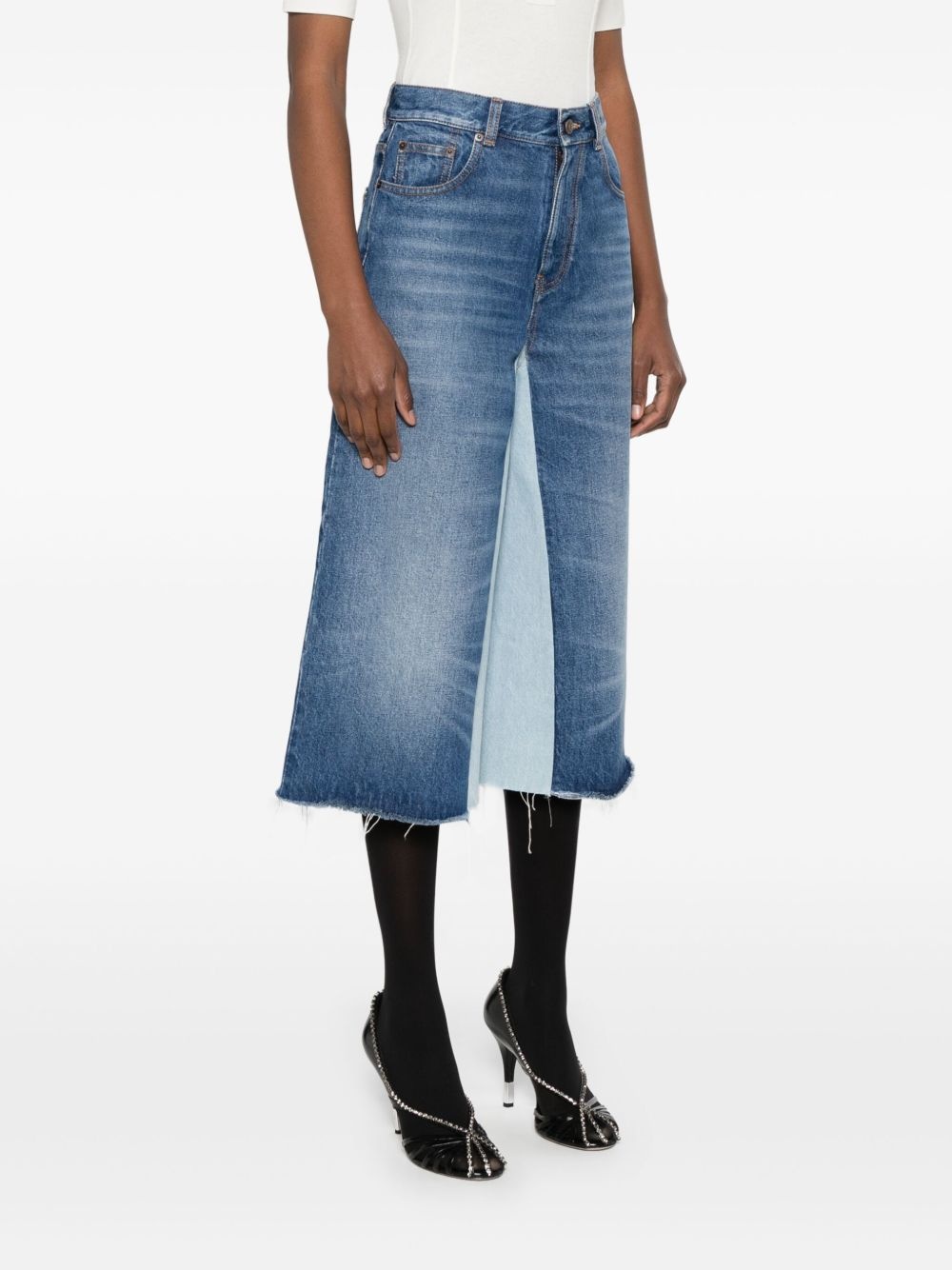 patchwork denim shorts - 3
