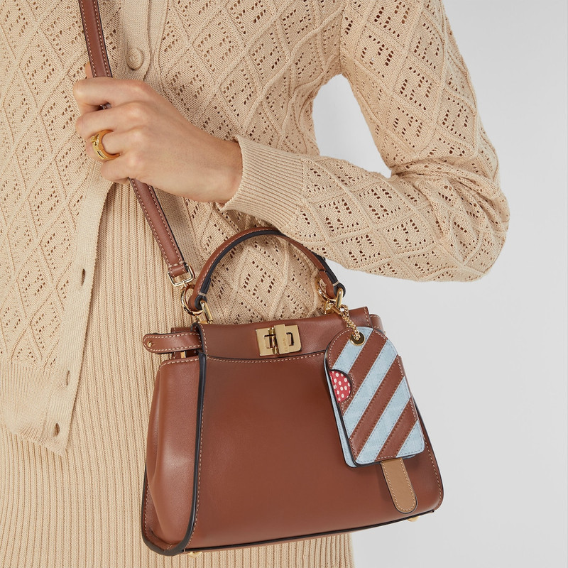 Fendi Icy Card Holder Brown and light blue leather and FF fabric card holder 3