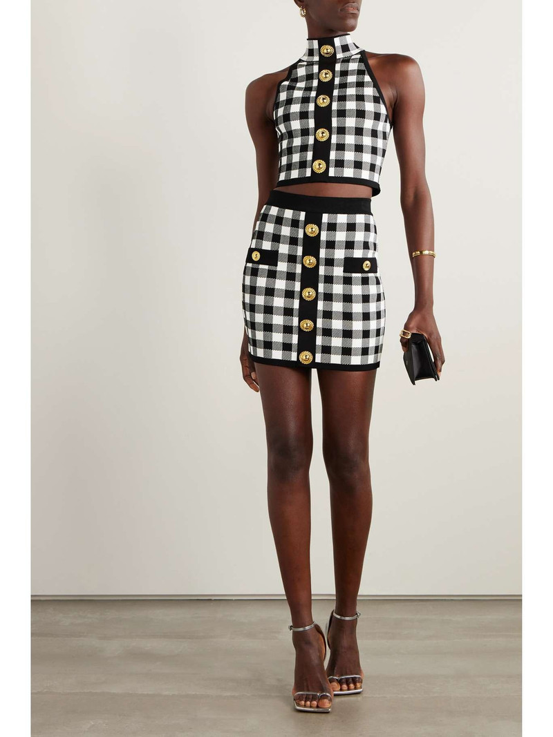Balmain Button-embellished jacquard-knit mini skirt outlook
