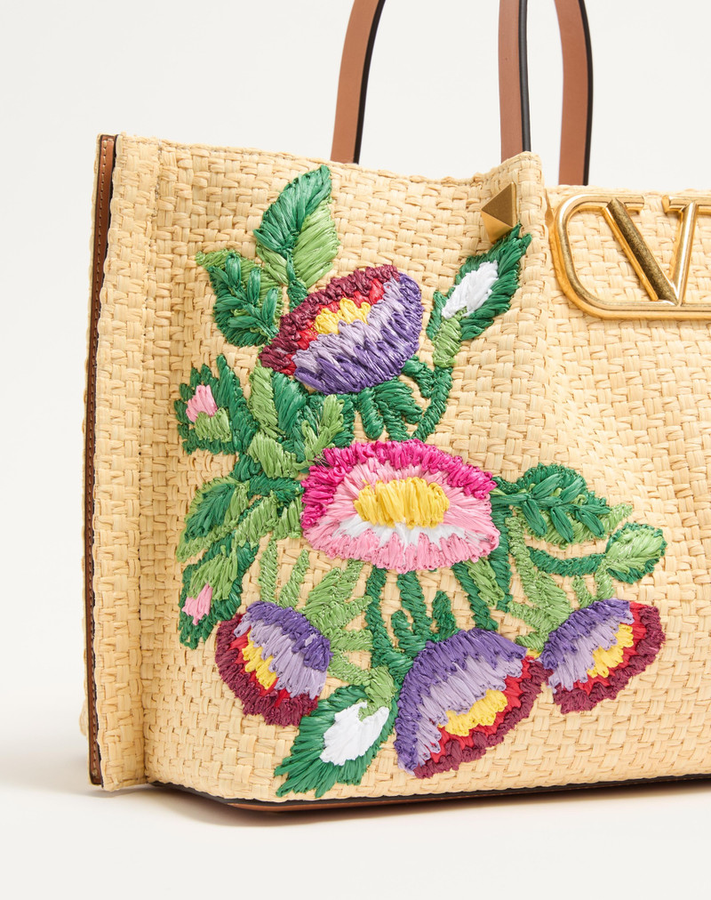 Valentino MEDIUM SHOPPING BAG IN SYNTHETIC RAFFIA WITH FLORAL EMBROIDERY outlook