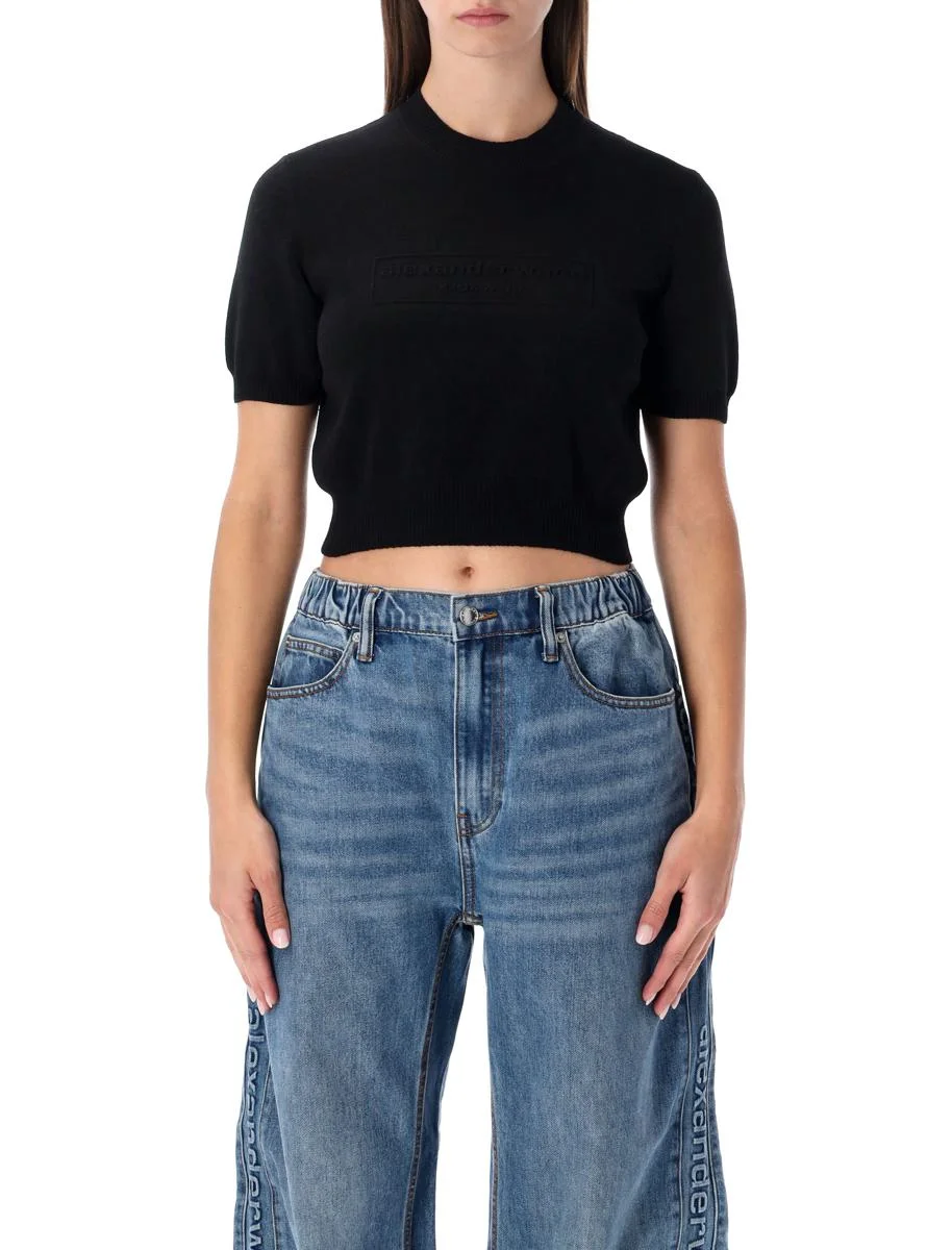 Alexander Wang Cropped Ribbed Chenille Sweater With Logo - 1