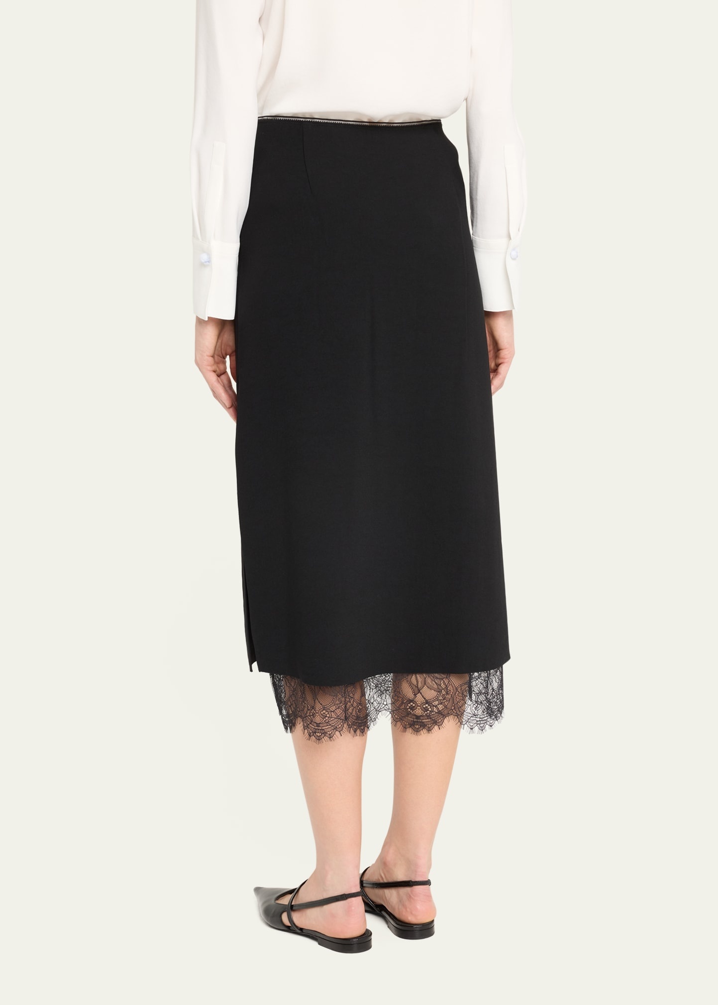 Lace Paneled Straight Midi Skirt - 3