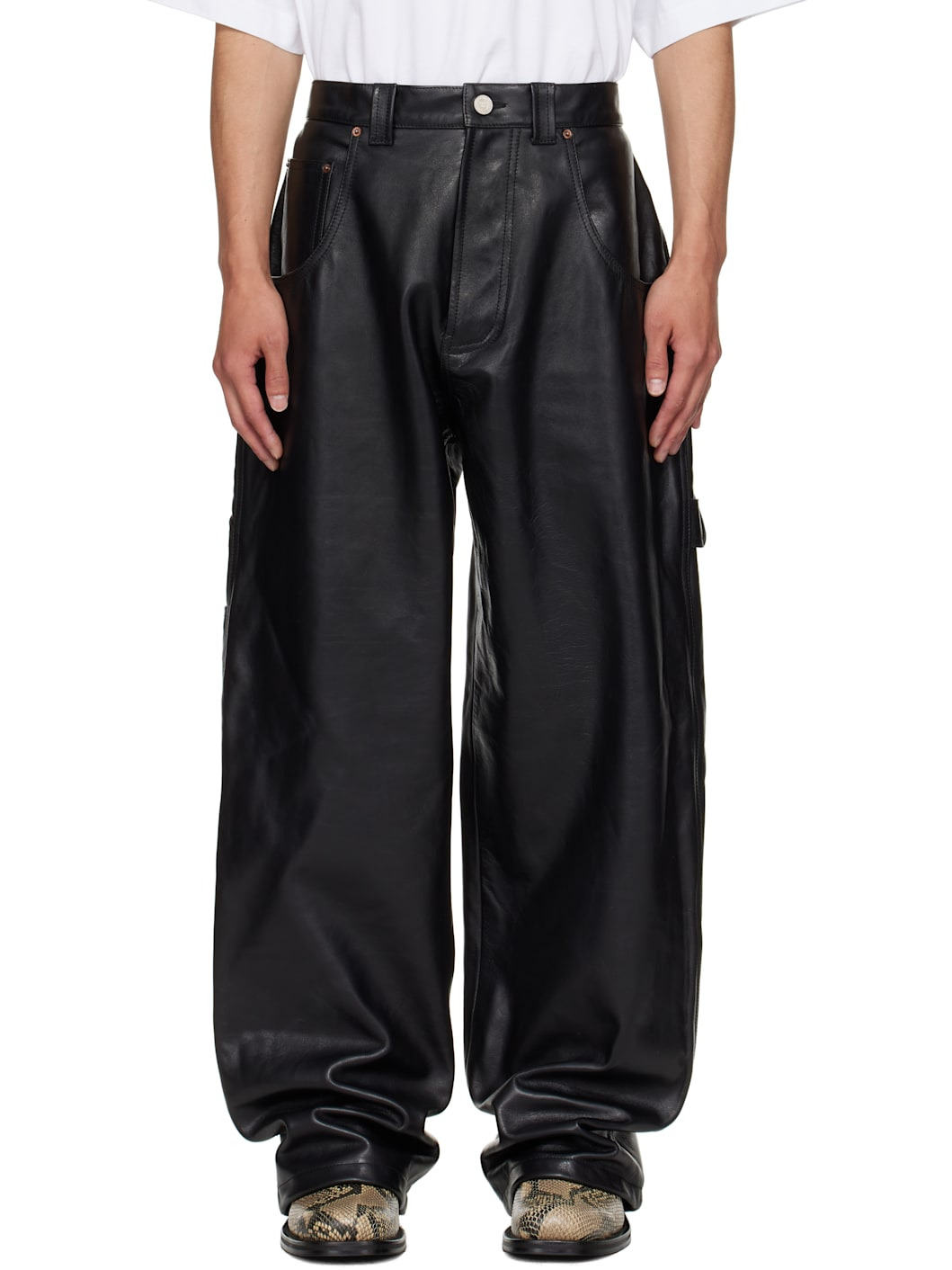 Black Hip Hop Leather Pants - 1