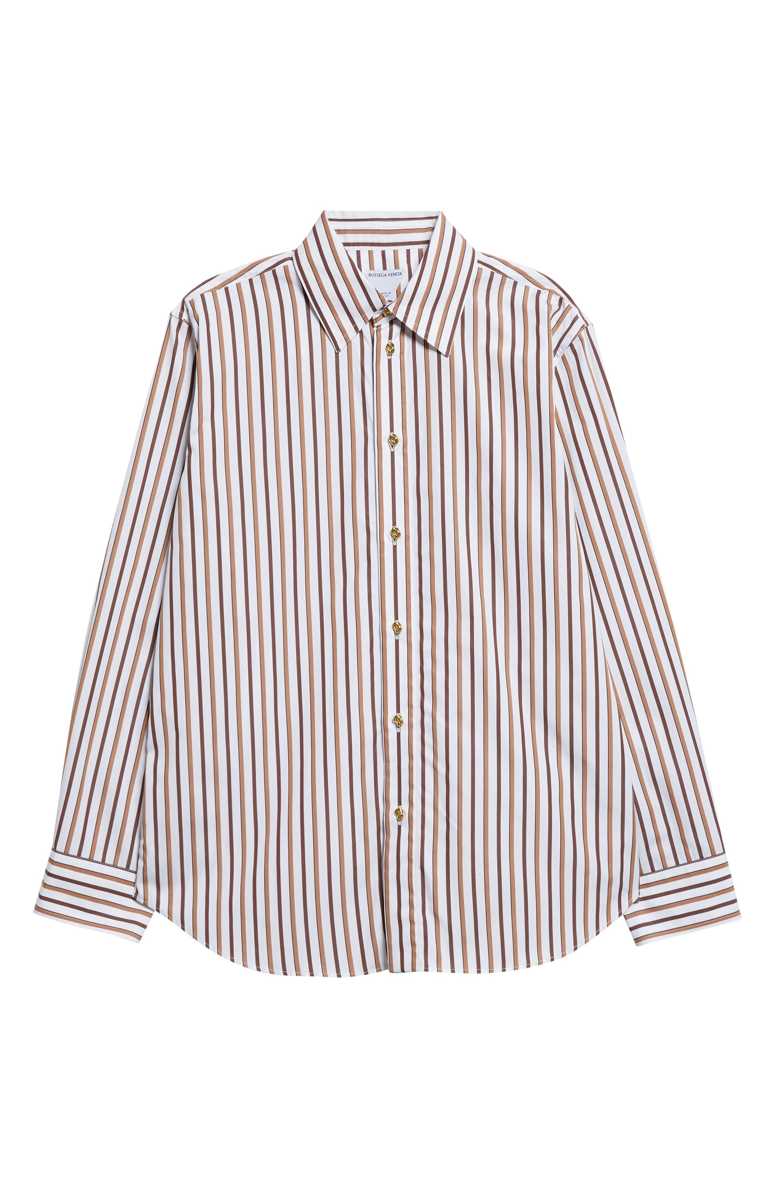 Bottega Veneta Bold Stripe Cotton Poplin Button-Up Shirt in 9070 Chalk/Toffee/Brown at Nordstrom - 6