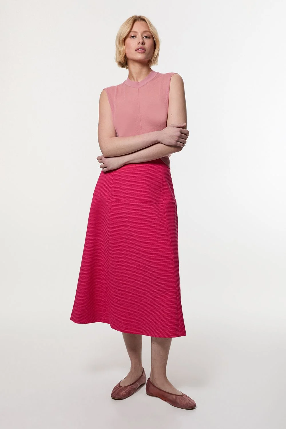 Tailored Textured Full Midi Skirt - 1