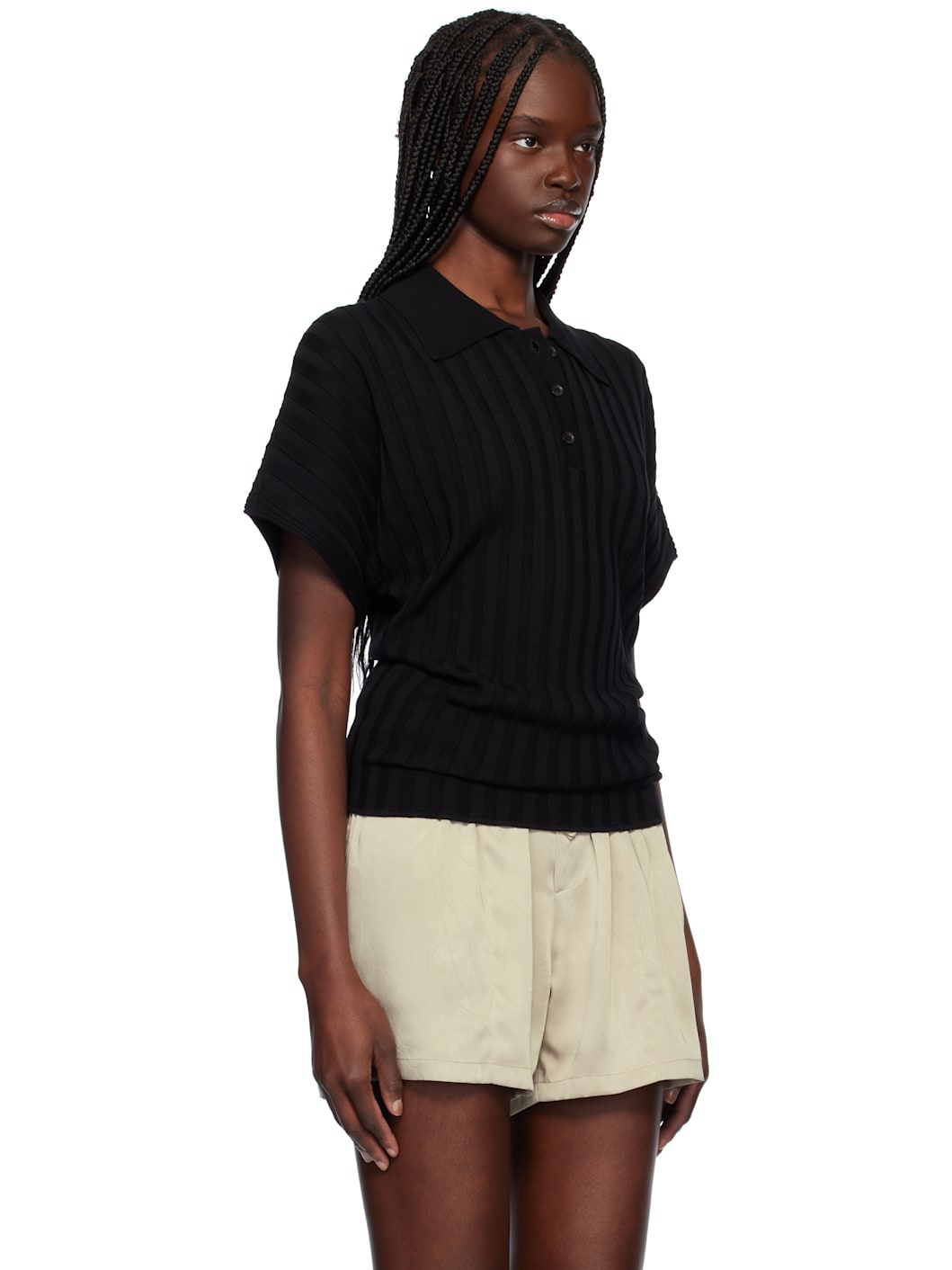 Black Dolman Sleeves Knit Polo - 2
