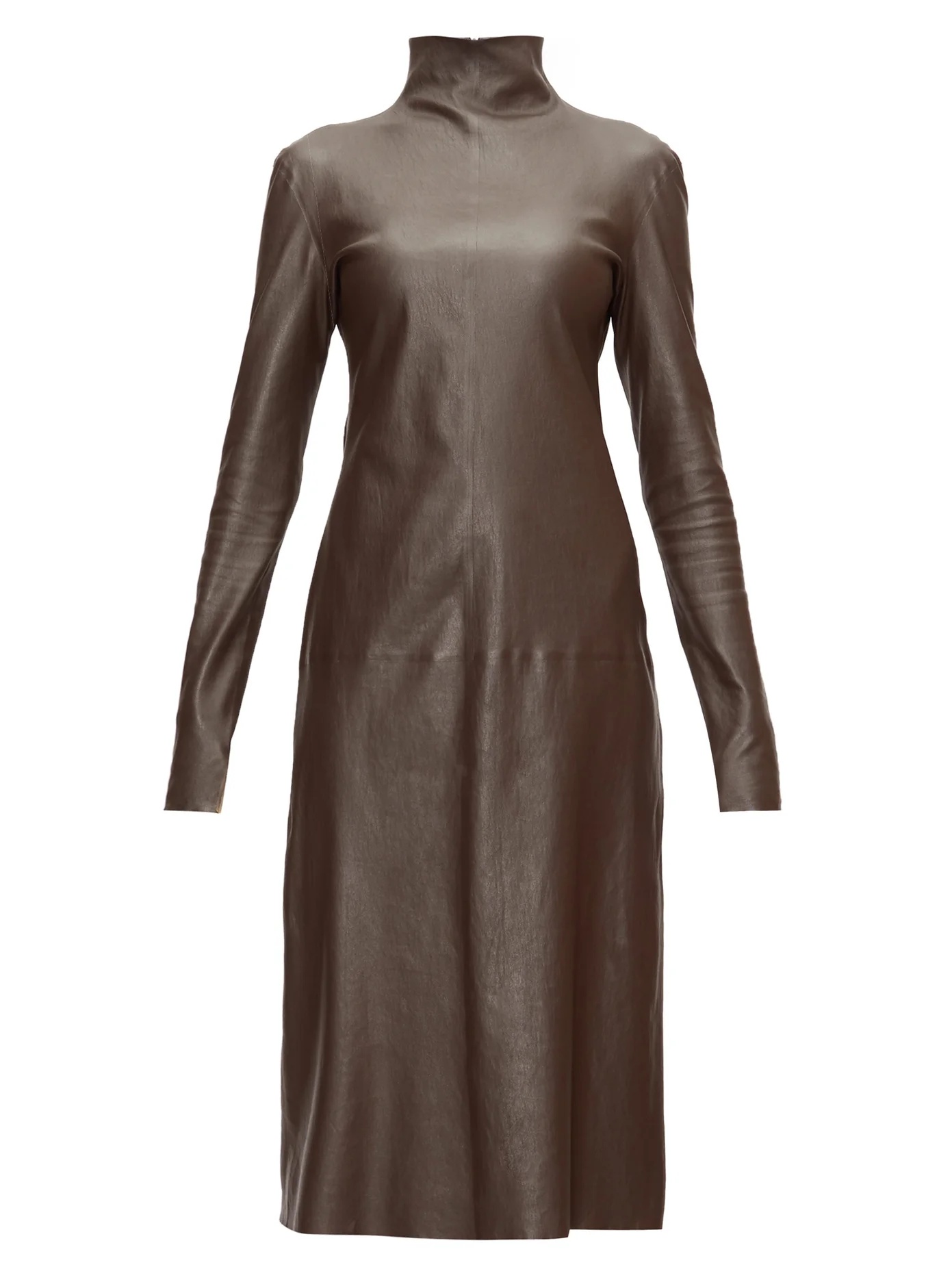 High-neck leather midi dress - 1