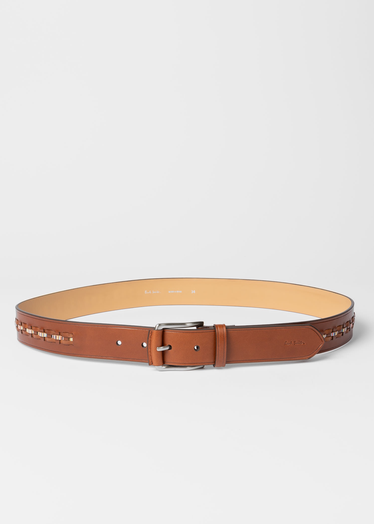 Leather Signature Stripe Weave Belt - 2