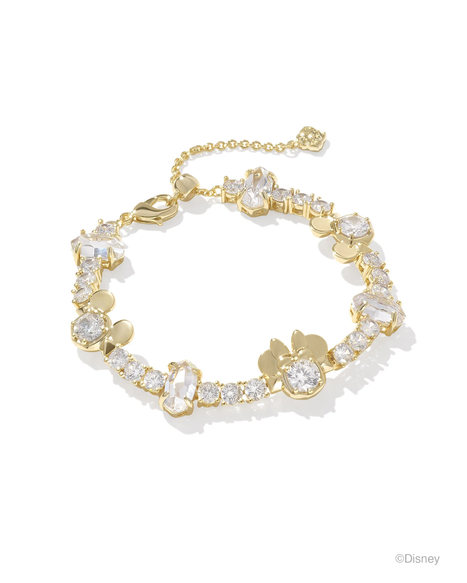 Disney | Kendra Scott Gold Mickey Mouse and Minnie Mouse Tennis Bracelet in White CZ - 1