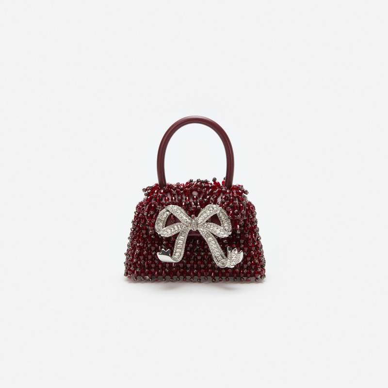 Burgundy Embellished Micro Bow Bag 1
