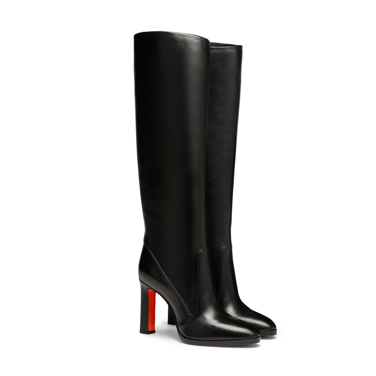 Women's black leather high-heel boot - 5