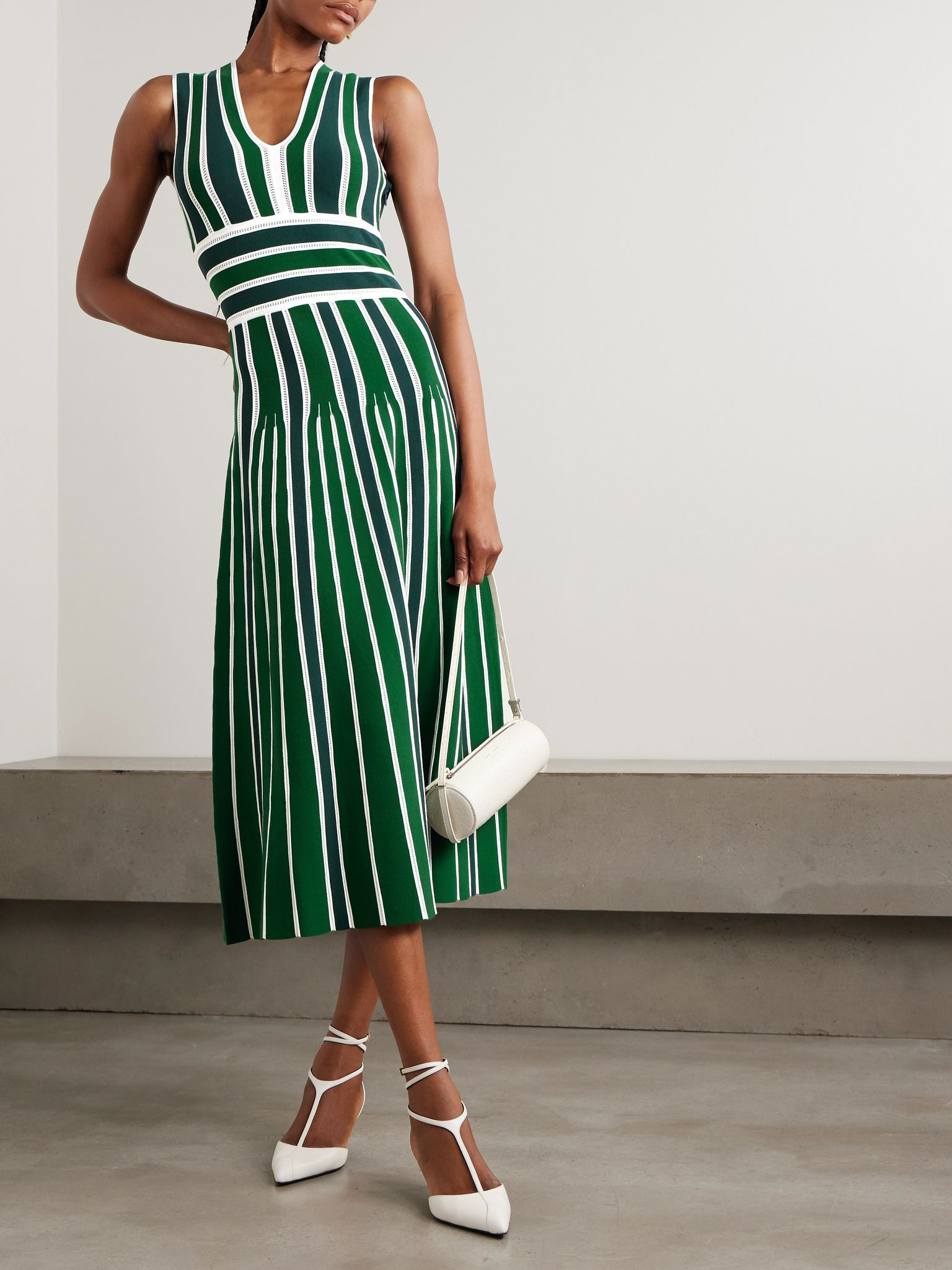 Tallone striped pointelle-knit midi dress Green - 2