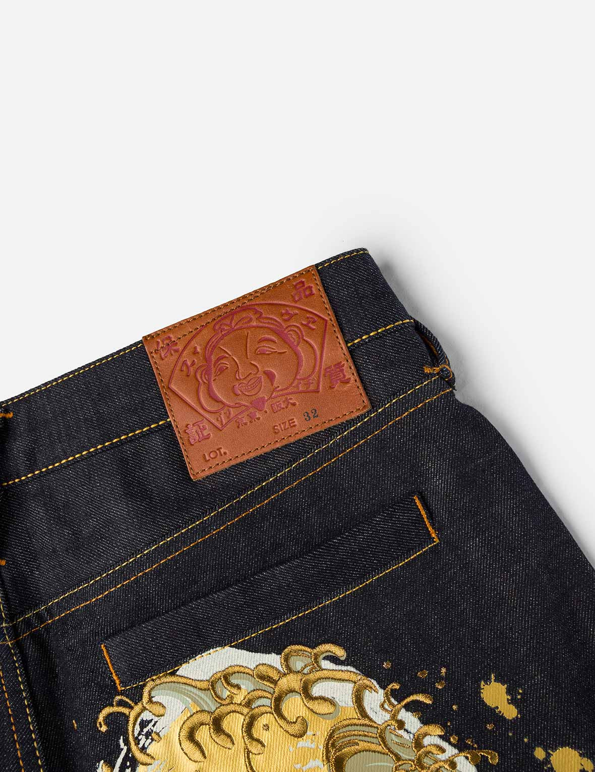 Handbrush Daicock Print with Wave Embroidery  Relax Fit Jeans - 10