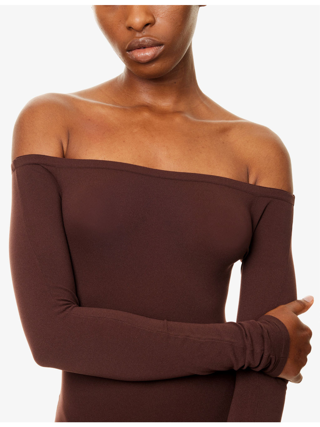 Off-Shoulder Long-Sleeve Woven Bodysuit - 5