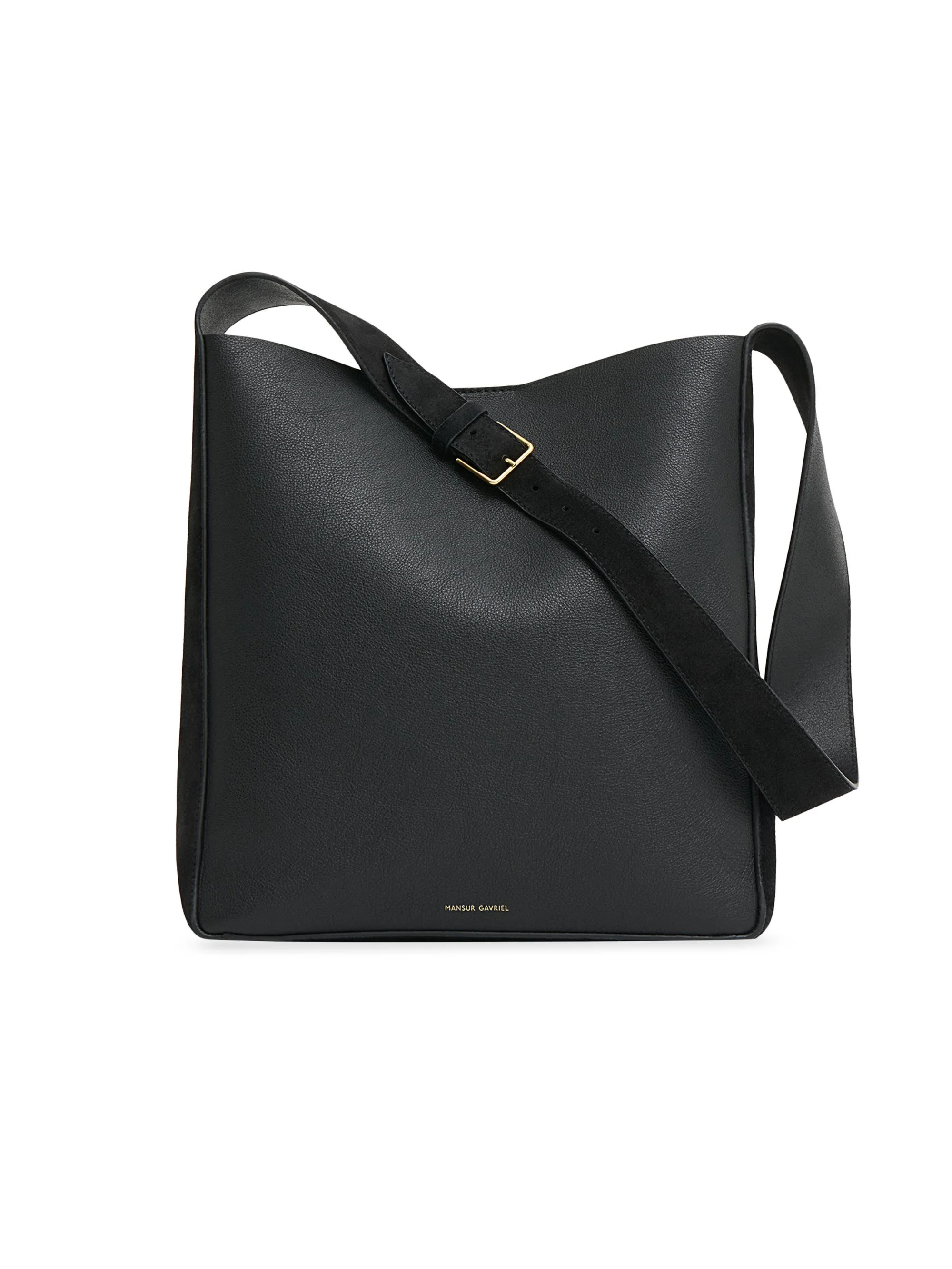Women's Leather & Suede Box Tote Bag - Black - 1