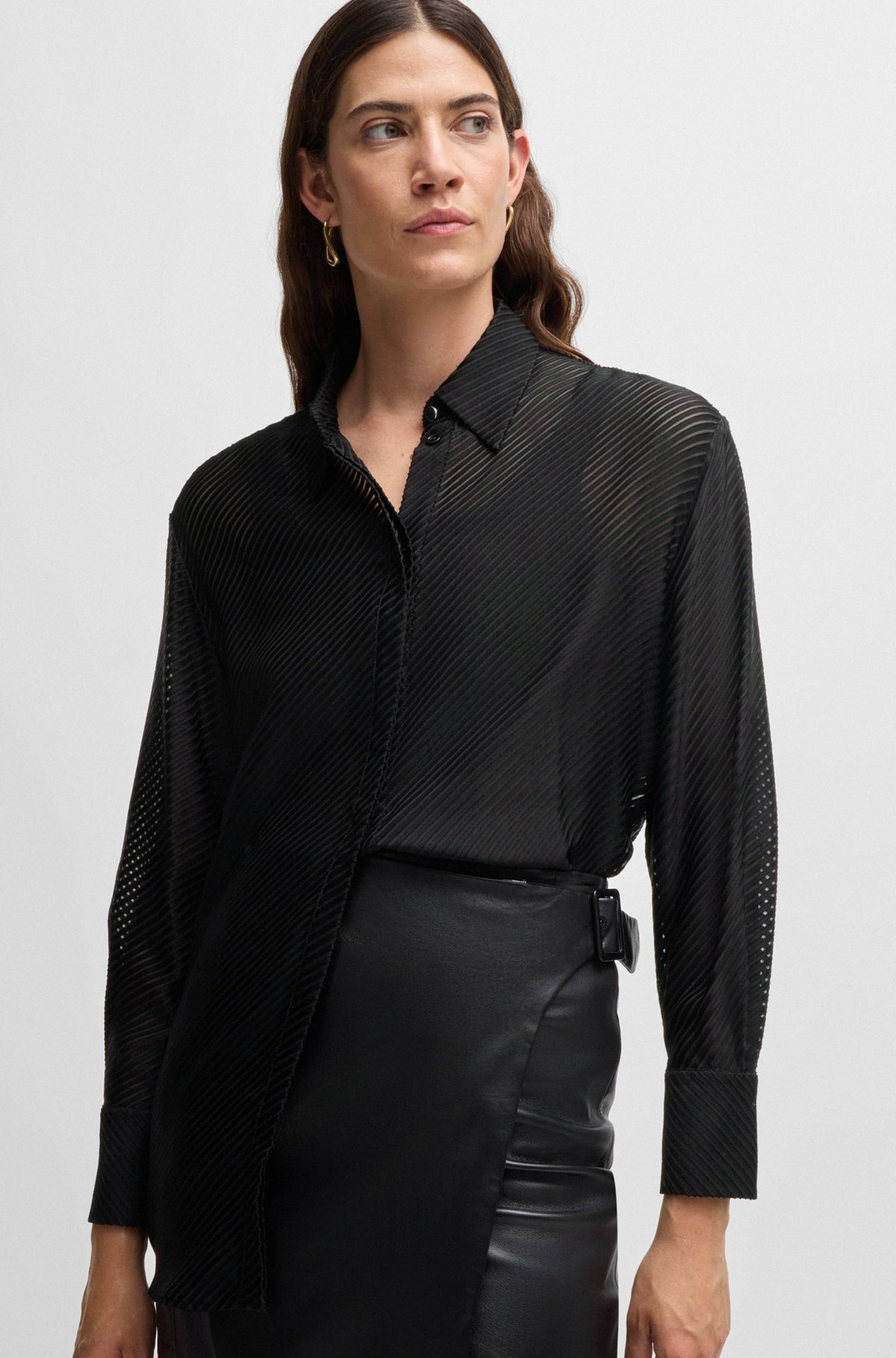 LONG-SLEEVED BLOUSE WITH BURNOUT STRIPE - 6