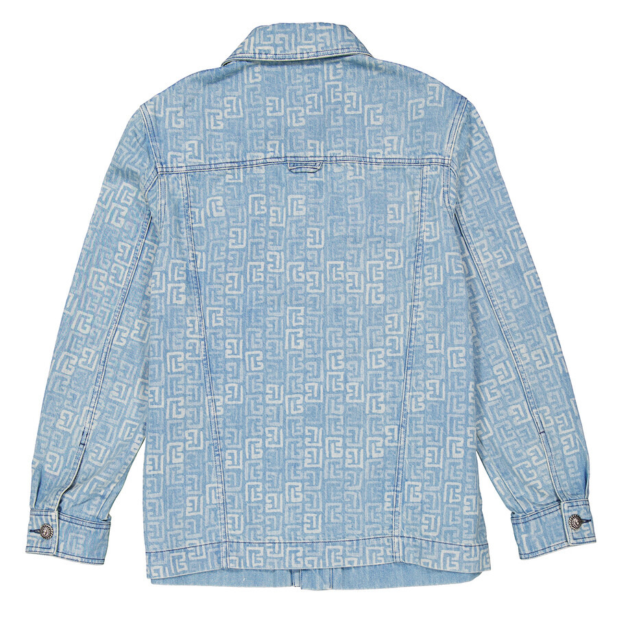 Balmain PB Logo Monogram Pattern Denim Jacket - 7