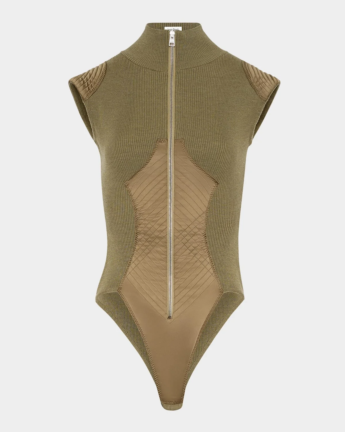 Merino Wool Rib Cap-Sleeve Zip Bodysuit - 1