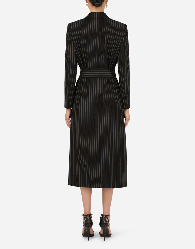 Pinstripe woolen robe coat - 2