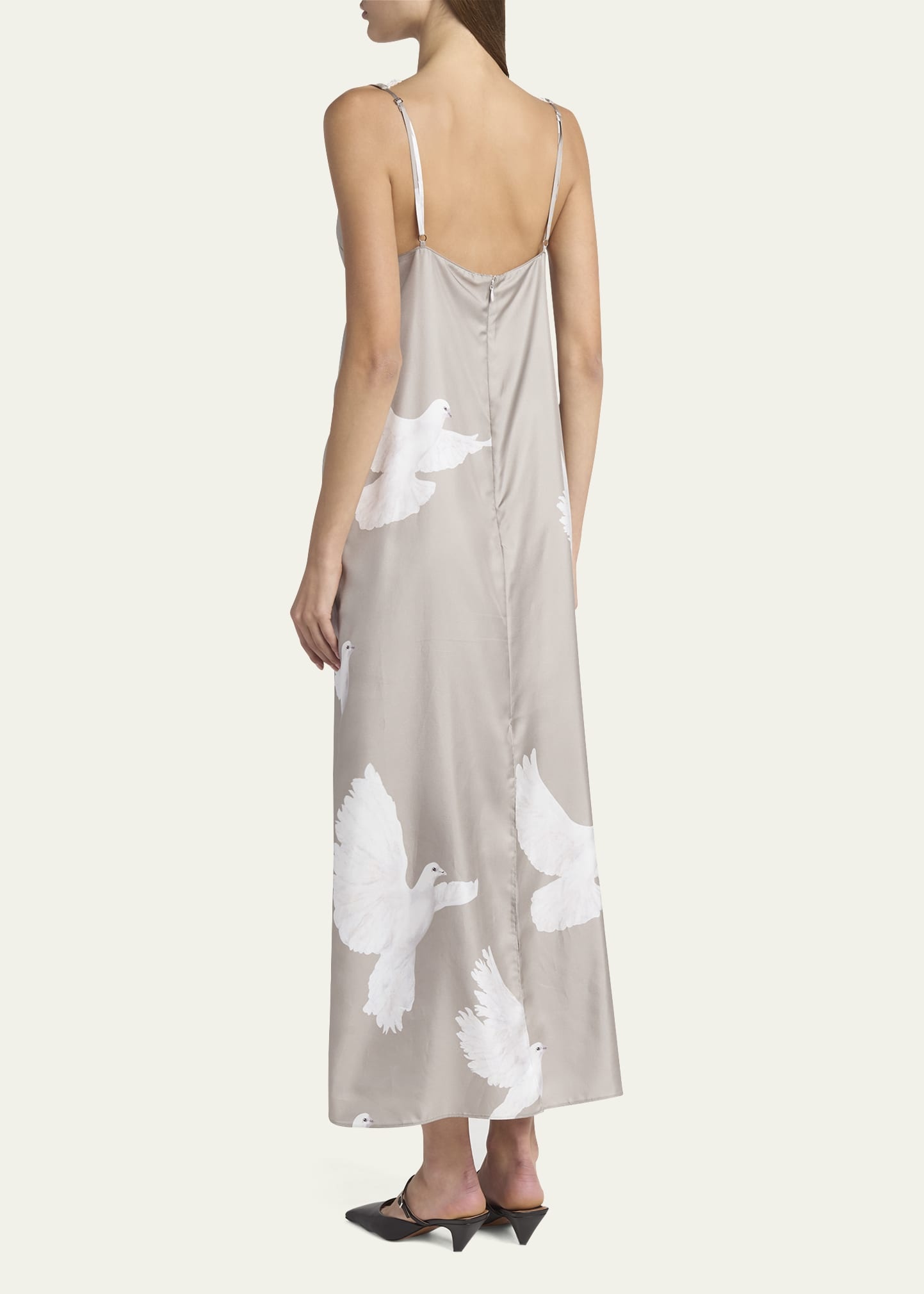 Dove Print Lace Trim Silk Slip Dress - 3