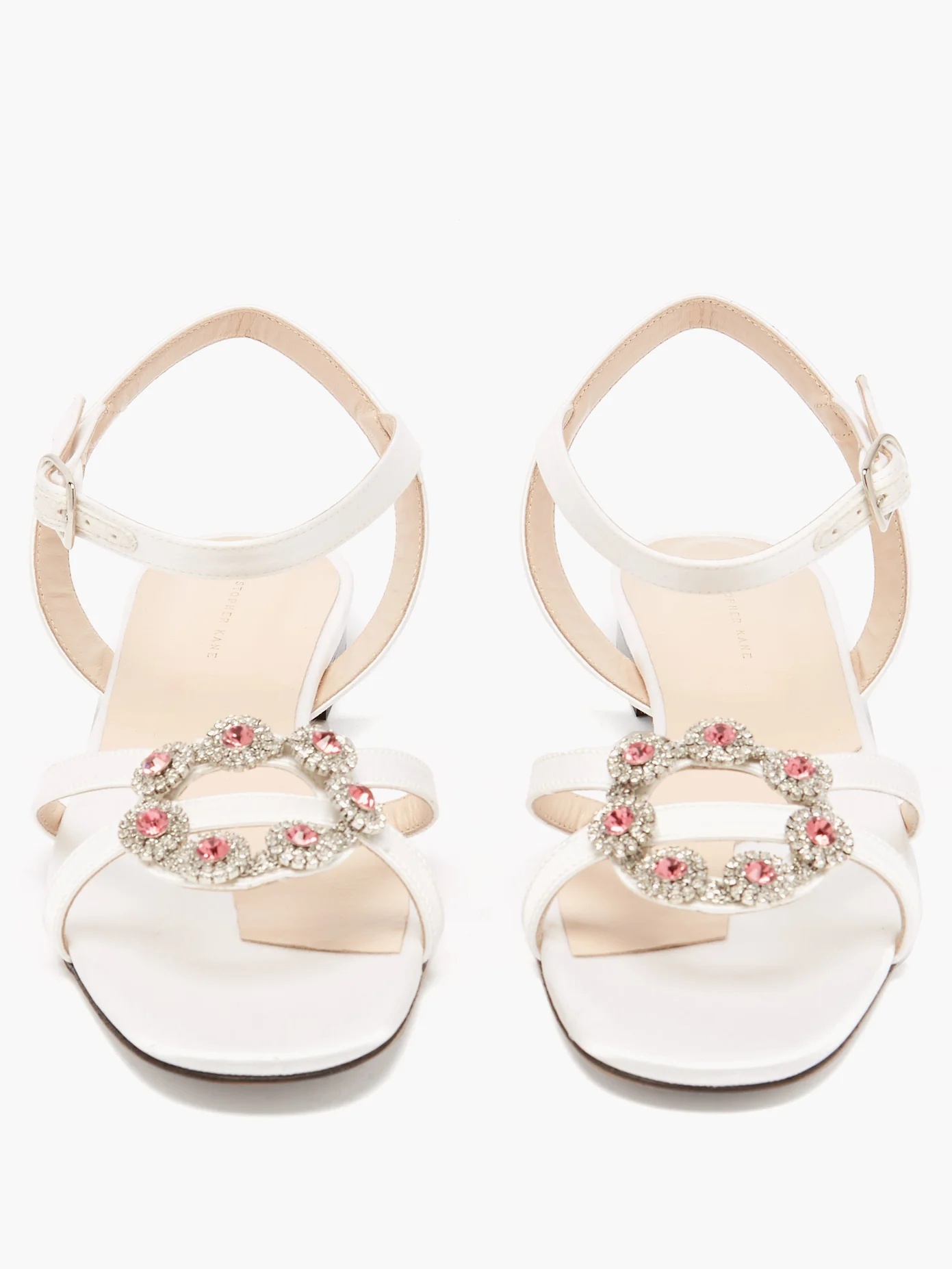 Crystal daisy-cupchain satin sandals - 5