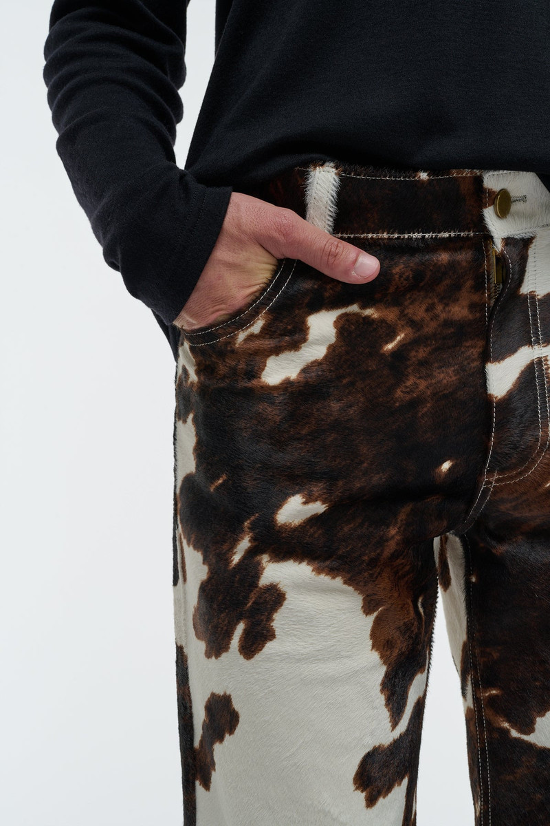Rey Straight-leg Five Pocket Pant in Ivory Cognac Multi Pony Hair 6