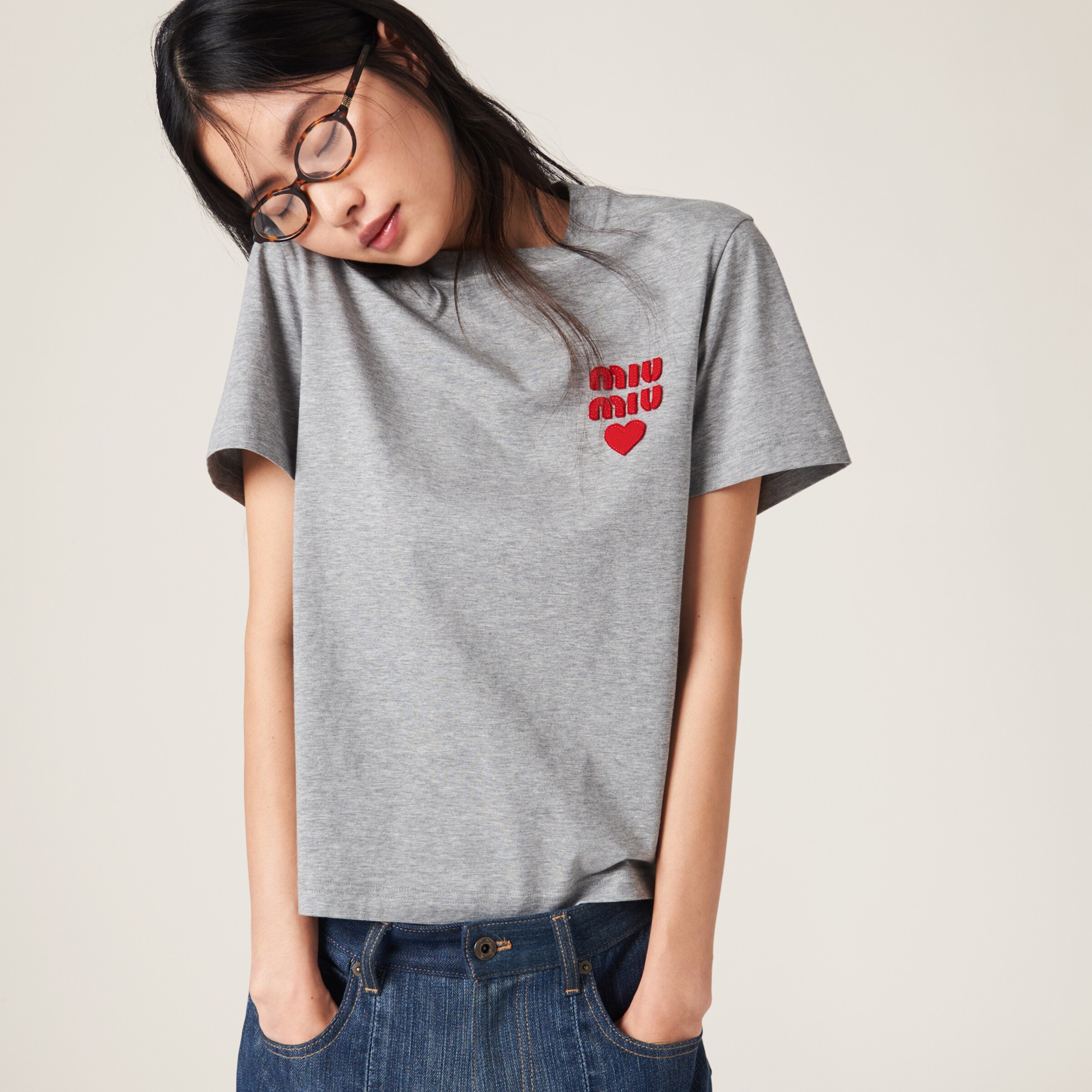 Tシャツ・カットソー MiuMiu | Cotton jersey T-shirt MJN499_13VL_F0031_S_WMO ミュウミュウ]コットンジャージー Tシャツ コピー半袖 ホワイト