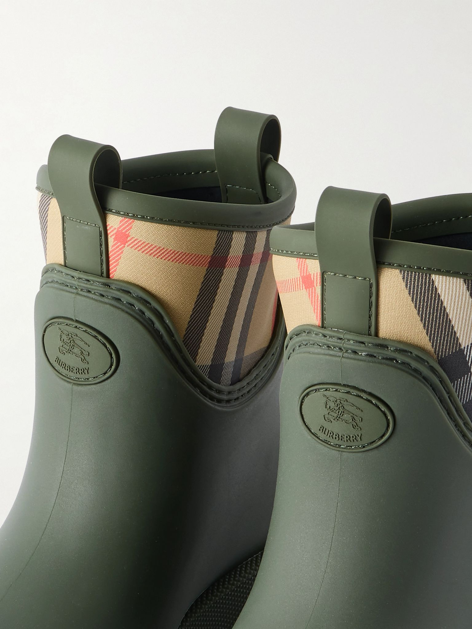 Checked nylon-paneled rubber ankle boots Army green - 4