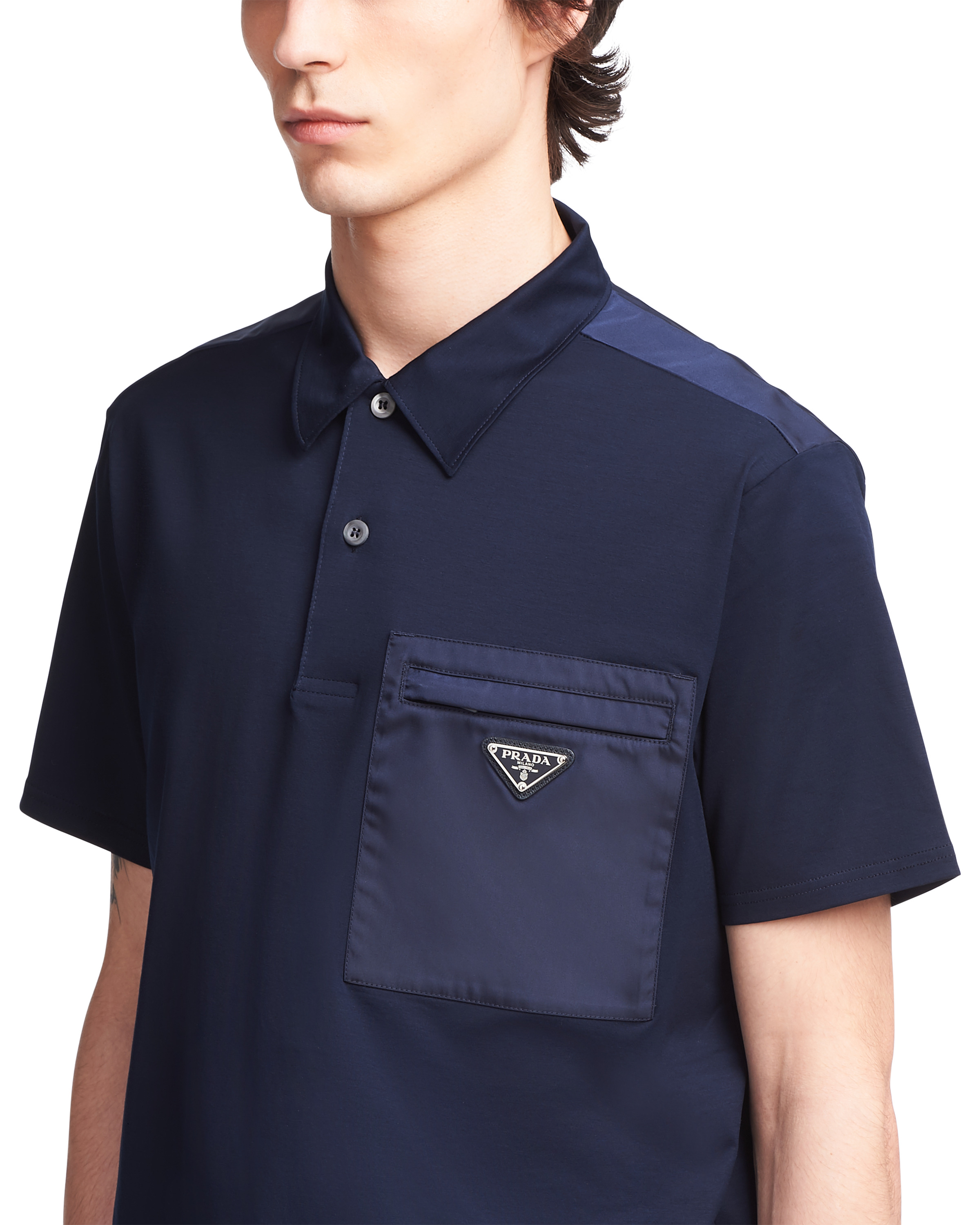 Stretch cotton polo shirt with nylon details - 5