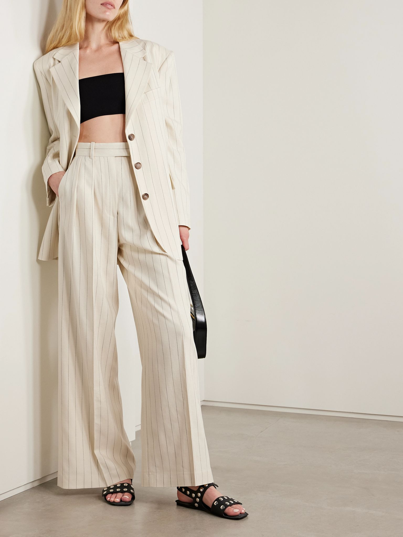 Lou pleated pinstriped woven wide-leg pants Off-white - 2