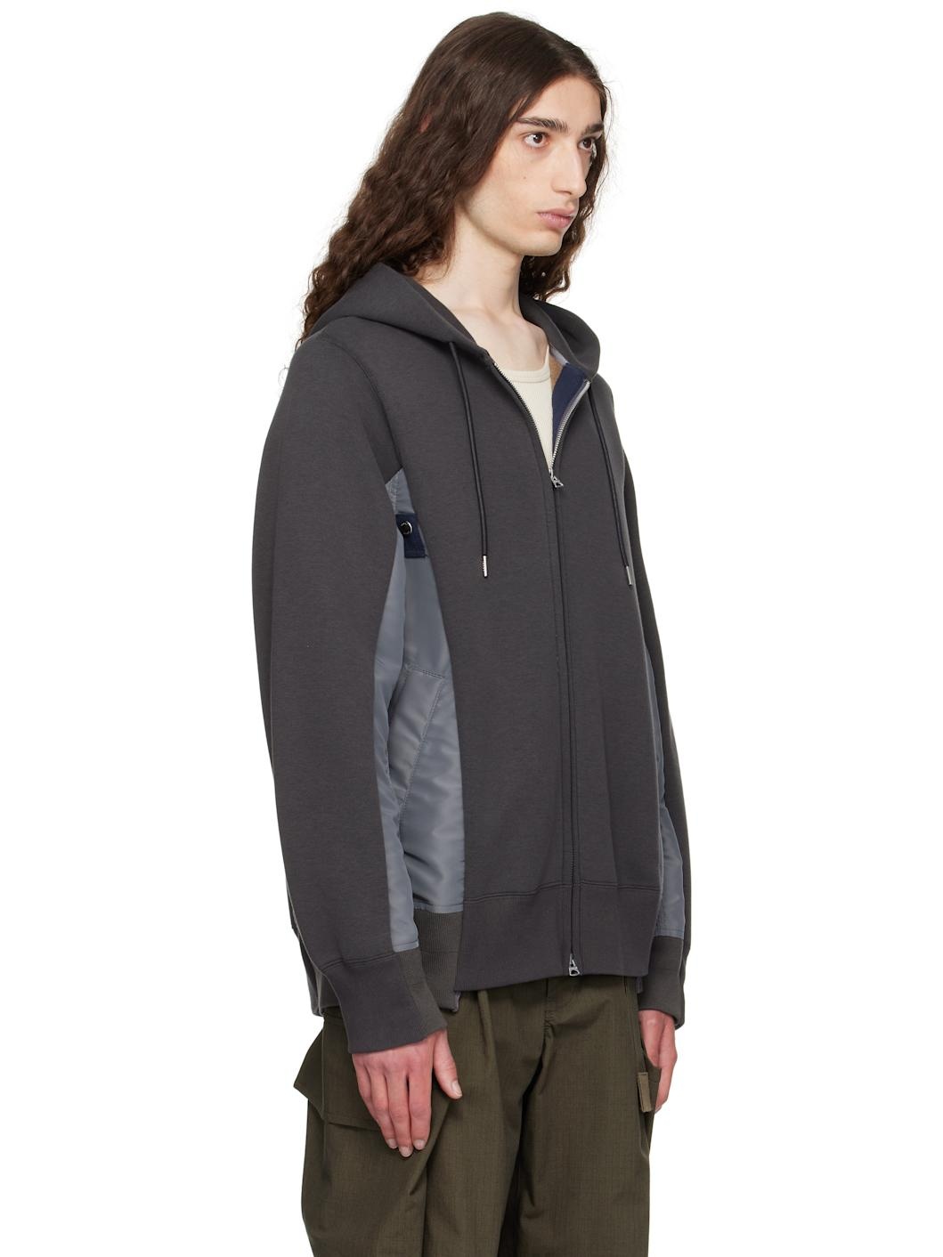Gray Sponge Sweat & Nylon Twill Hoodie - 2