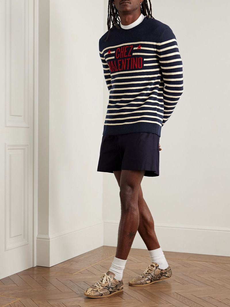 Valentino Logo-Intarsia Striped Virgin Wool Sweater Navy outlook
