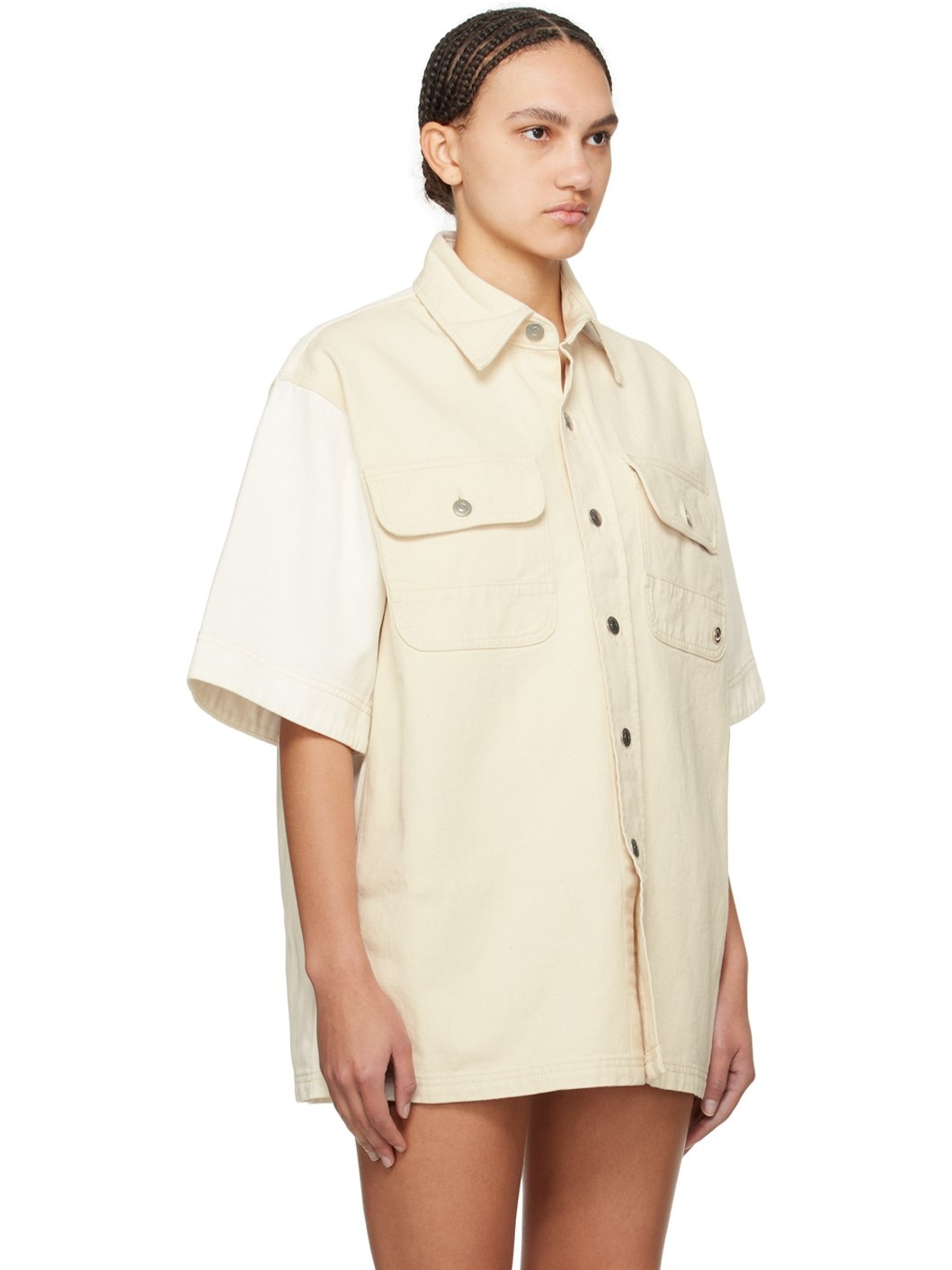 Beige & White Workwear Denim Shirt - 2