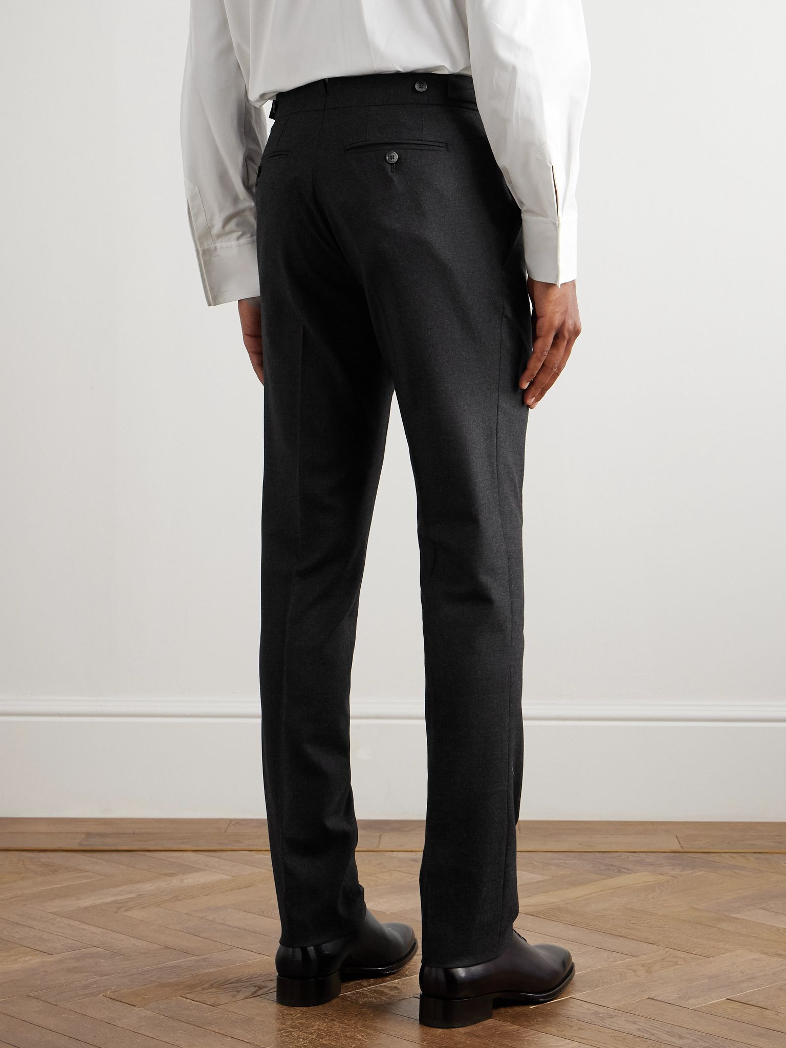 Dyllan Slim-Fit Straight-Leg Stretch-Wool Flannel Trousers Black - 4