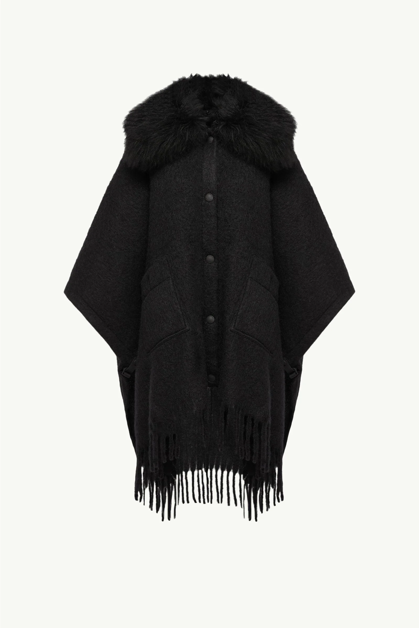 Shearling Collar Mohair, Alpaca & Wool Blend Cape - 1